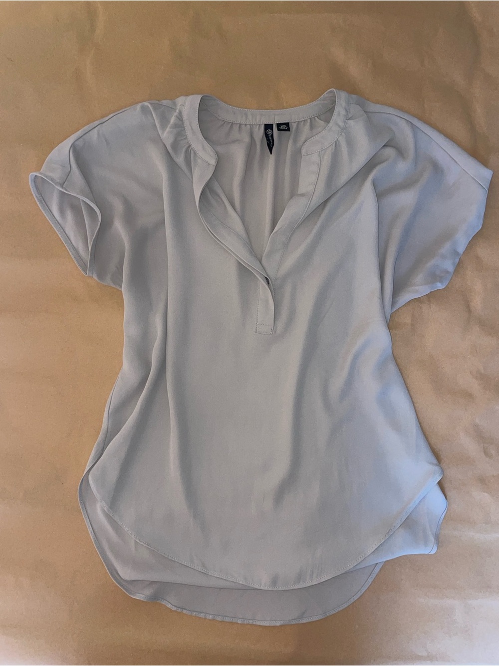 Versona Taupe Split Neck Flutter Sleeve Blouse